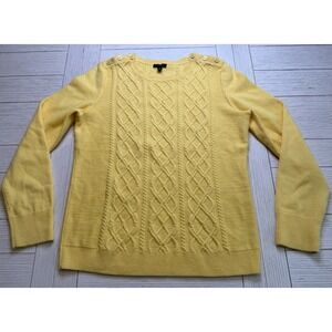 Talbots Yellow Cableknit Lambswool Blend Women's  Crewneck Sweater Sz M Preppy
